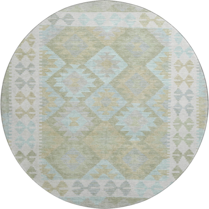 Premium Machine Washable Tara AMF1915 Tribal Rug, Round 8'