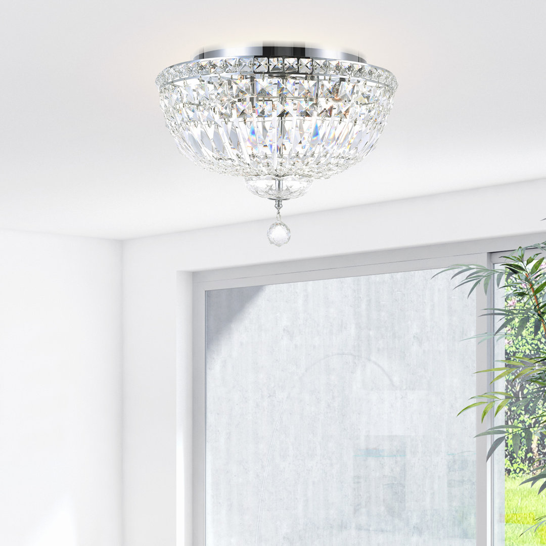 Roselee 5 Light Flush Mount Ceiling Light – 16-Inch Wide Chrome Finish with Crystal Accents, Bright Ambient Lighting for Hallway, Kitchen, or Bedroom House of Hampton® 