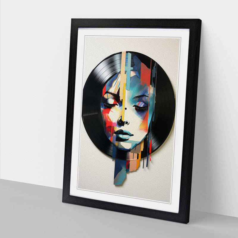Vinyl Record Contemporary No.2 - Single Picture Frame Print on Wood, Black, 34cm H x 25cm W x 2cm D