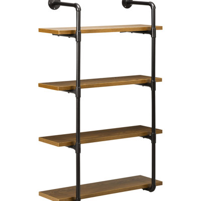 Multi - Tier Floating Wall Mounted Industrial Pipe Shelf For Displaying Plants, Ornaments. Rustic Brown , 50.4" Height, 33Lbs Capacity Shelves Bedroom, Living Room, Study. Construction, Tall, Weight