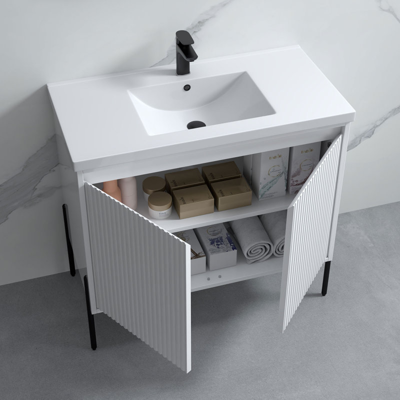Ensemble de meuble-lavabo simple 36 po Ladaryl, Blanc, Noir