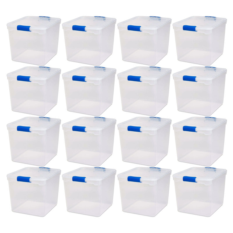 Homz Storage Organizing Container Bin with Latching Lids, Blue/Clear, 16, 31 quart