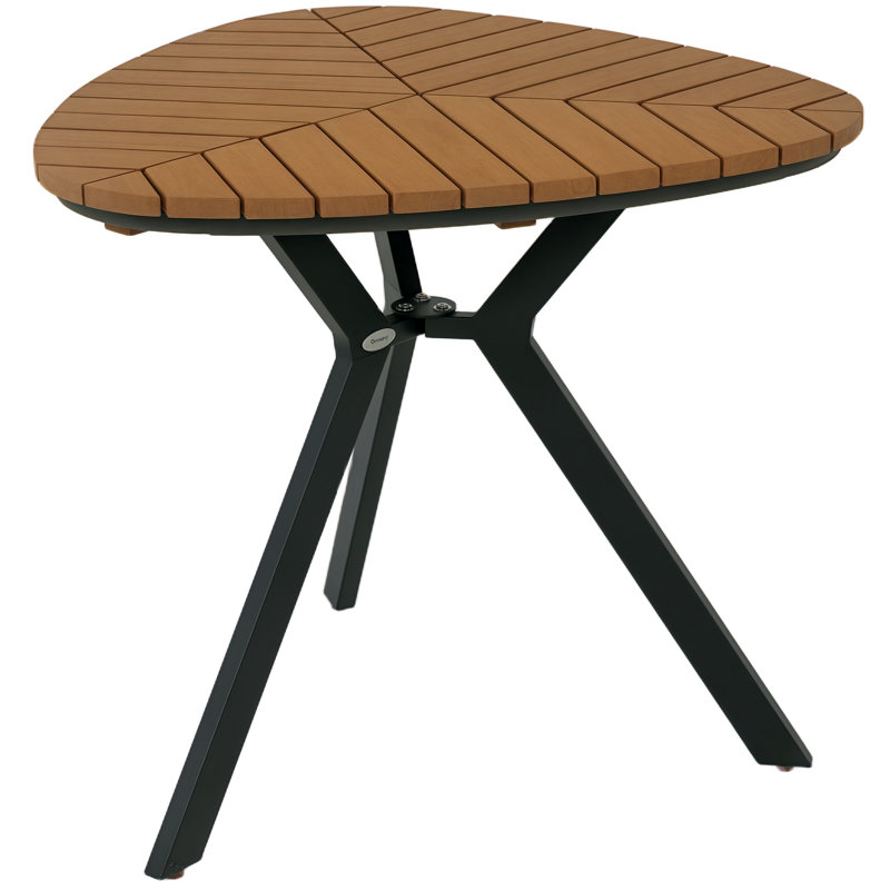 Table de salle à manger d'extérieur, table de patio triangulaire à feuilles, plateau en bois, teck
