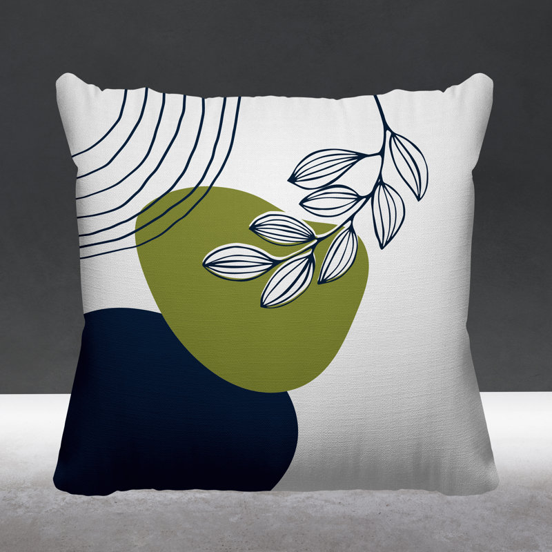 Coussin intérieur / extérieur Lupita, L 19 po x H 19 po, Chartreuse / bleu marine