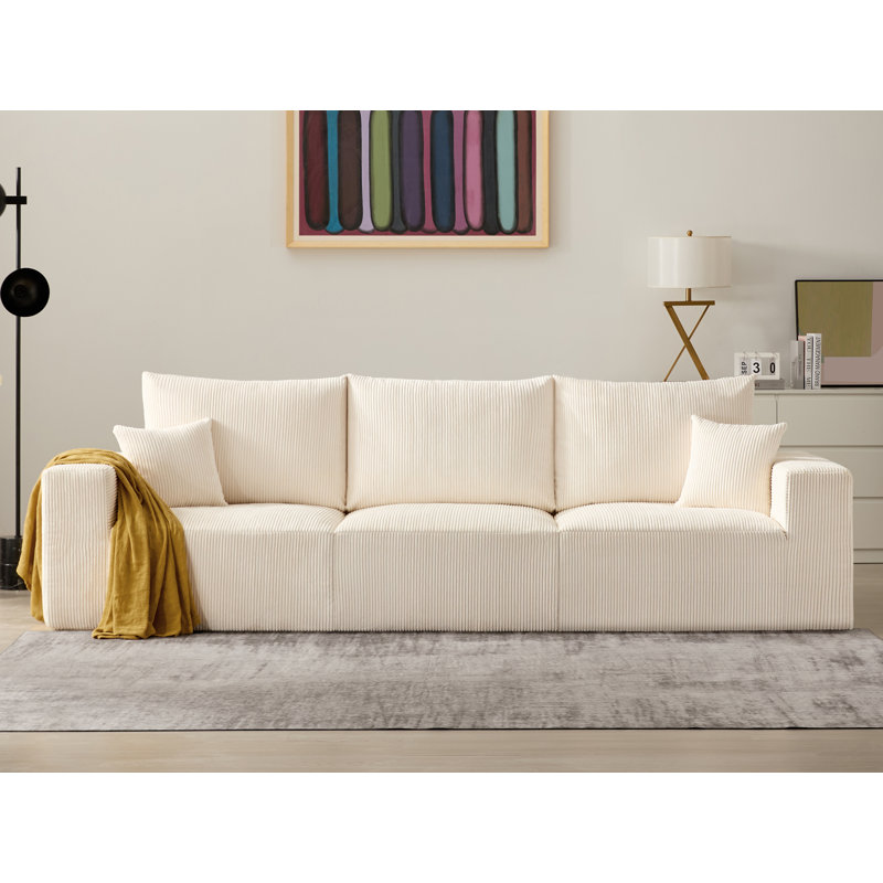 Boneless 113''Free Combination Sectional-No Assembly Required Sofa, 3 Seat Sleeper Sofa Bed Couches, Beige Corduroy
