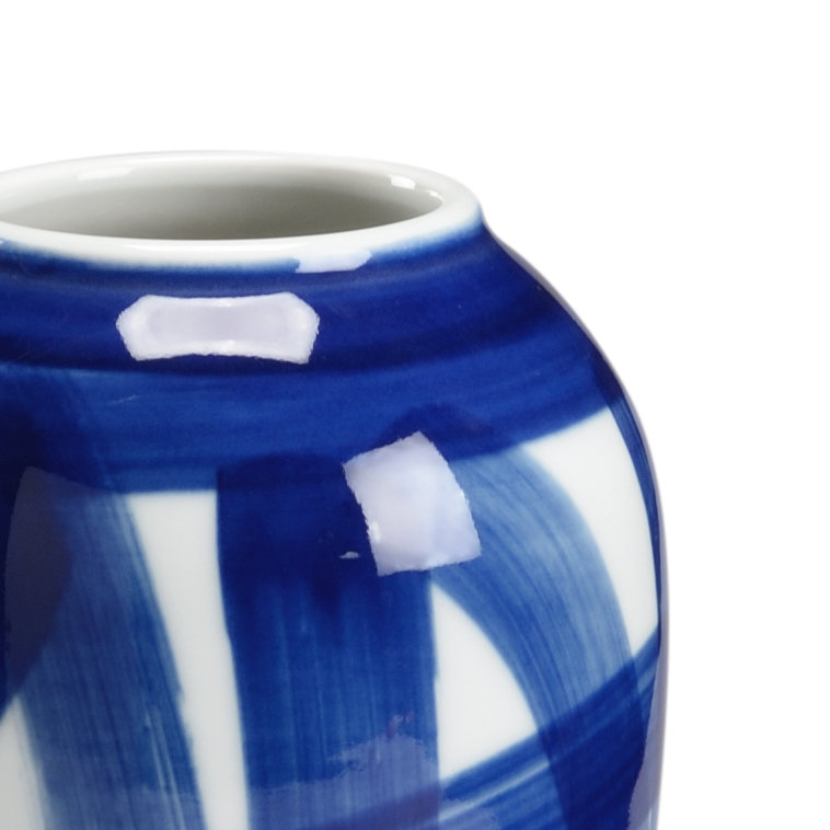 Vase de table en céramique bleu / blanc, H 10,5 po x l 4,5 po x P 4,5 po