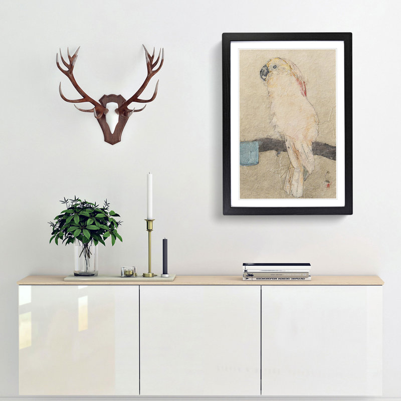 Obatan Parrot by Hiroshi Yoshida - Framed Print, Black Framed, 65cm H x 48cm W x 2cm D