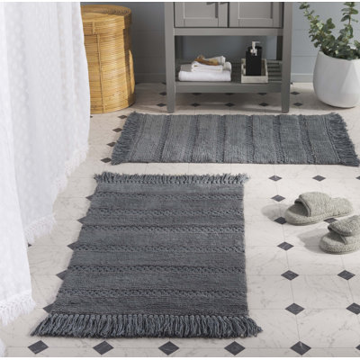 Finn Fringe Hand Woven Cotton Machine Washable Solid Colour Bathmat