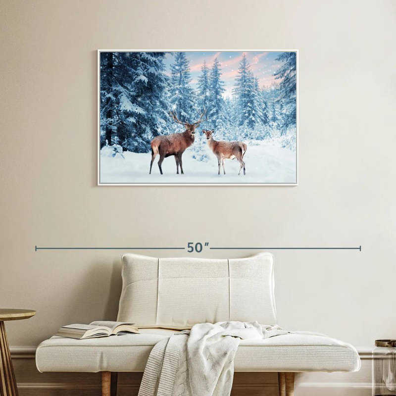 Cerf Winter Wonderland, Cadre flottant blanc, 37 po x 25 po