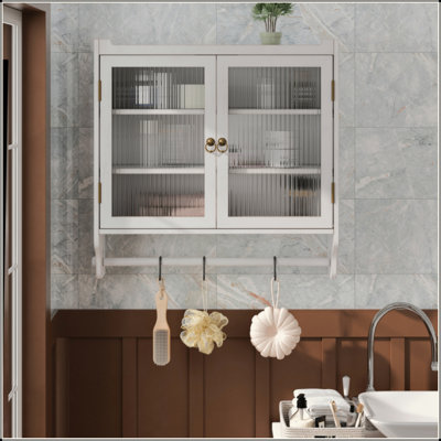Armoire murale 24,8 po à deux portes avec trois niveaux de rangement et porte-serviettes, pour salle de bain, cuisine, salle à manger