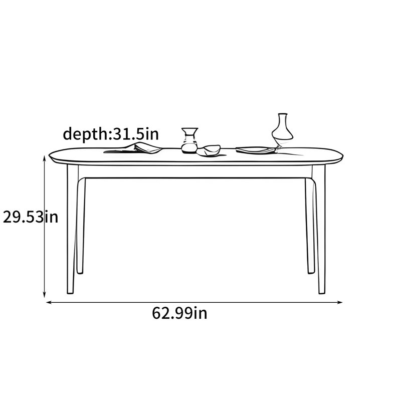 Table de salle à manger de style nordique minimaliste, H 29,53 po x L 62,99 po x l 31,5 po