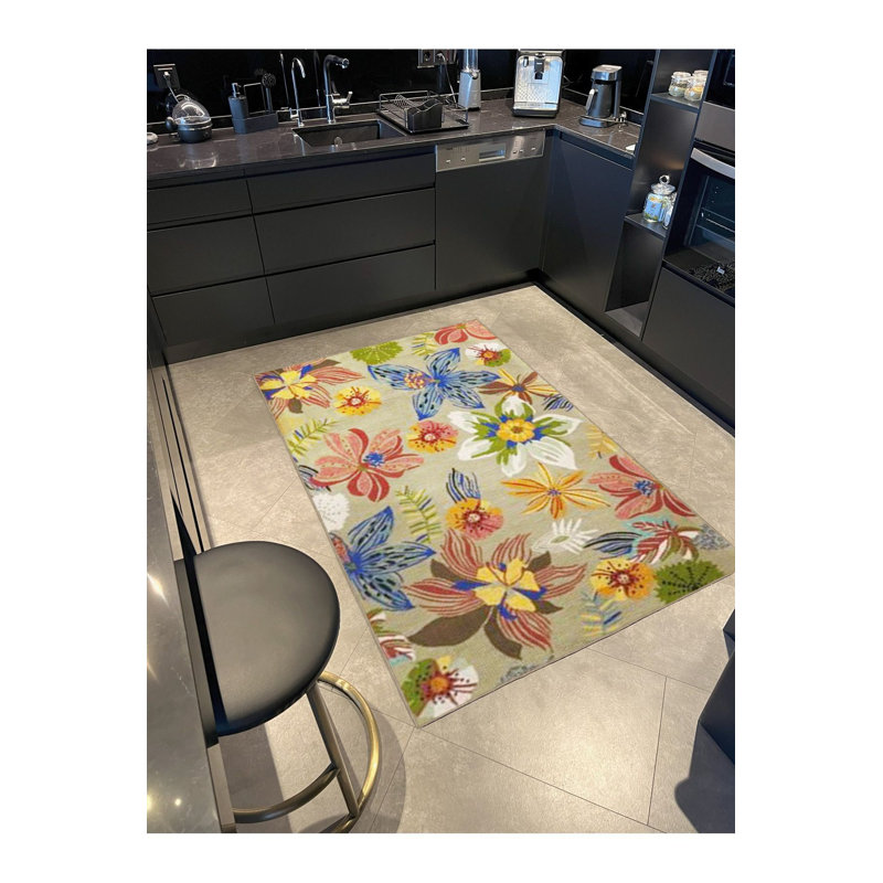 Multi Color Mixed Floral Flower Pattern Creative Modern Decorative Machine Washable Area Rug, Square 4'11"