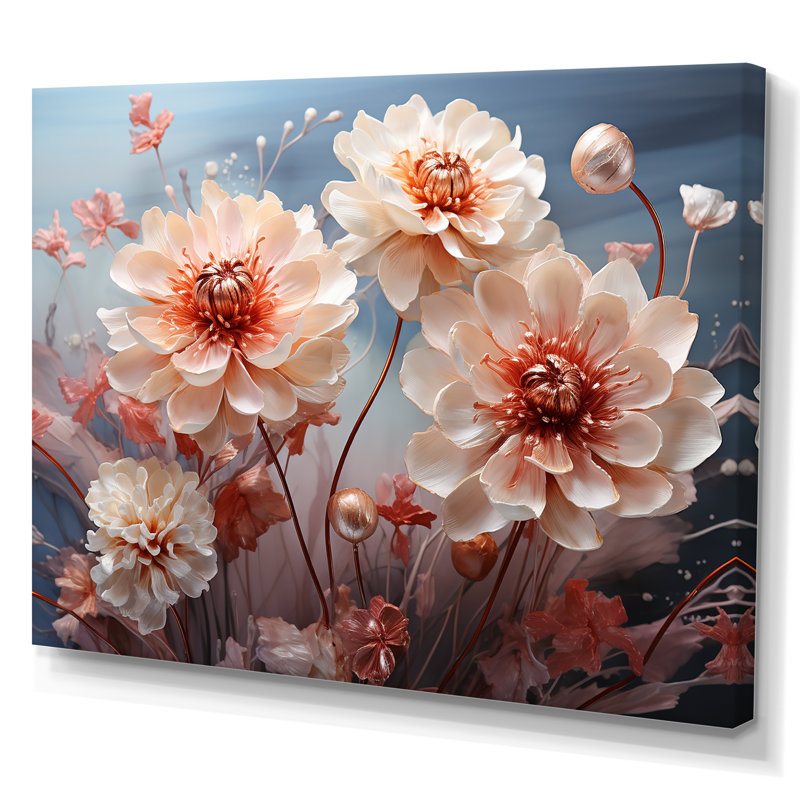 Fleurs délicates sur fond de fleurs - impressions sur toile de fleurs, H 30 po x l 40 po x P 1,5 po, Toile tendue