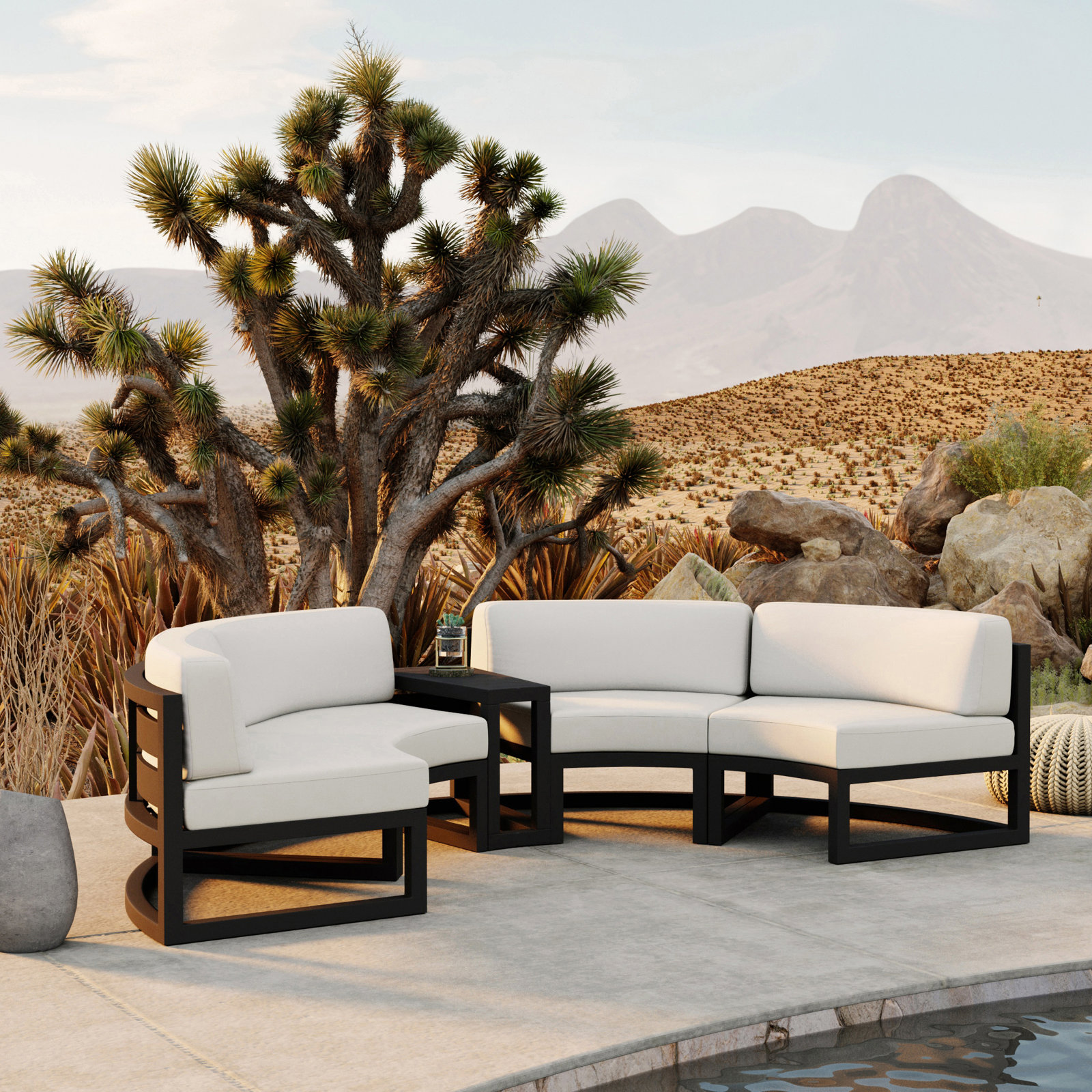 Bergeron 81" Sunbrella® Patio Sectional, Canvas Natural Sunbrella® Canvas, Black