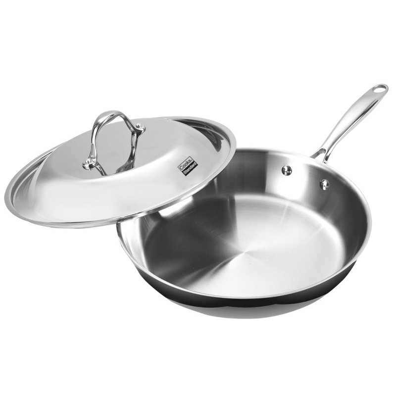 Cooks Standard Multi-Ply Clad 12-Inch Stainless Steel Frying Pan with Lid, Everyday Wok Stir Fry Pan Kitchen Skillet, Stay-Cool Handle, Induction Compatible Cookware, Dishwasher Oven Safe