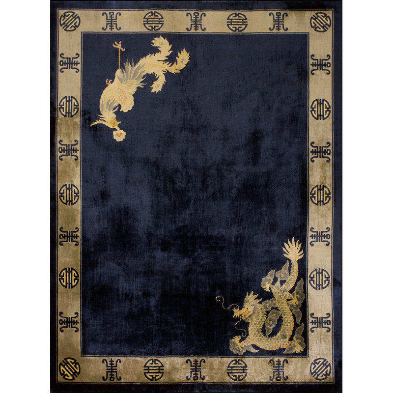 Vintage Silk Hallway Runner Wool Navy Rug
