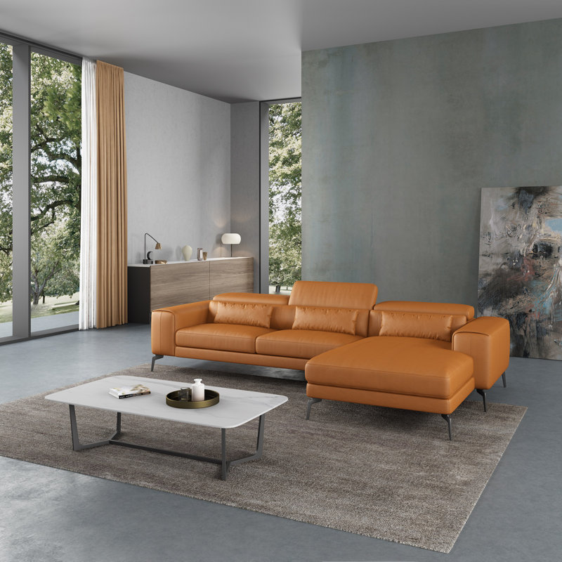 Cavour Sectional, Right Hand Facing, Cognac Genuine Leather