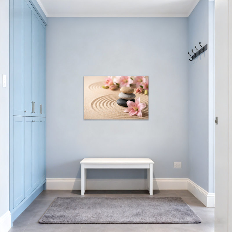 Pierres de jardin tendance zen et fleurs roses, H 20 po x l 30 po