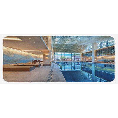 Indoor Swimming Pool With Relaxing Long Seats Calming Image Print Turquoise Pale Blue And White Kitchen Mat -  East Urban Home, 0C9375828C2241F5B7D115677CF8F7B4