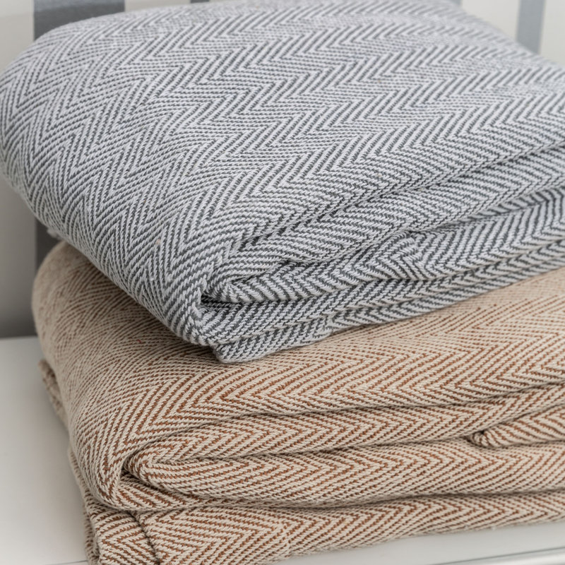  Jeté en coton à chevrons, Gris, l 90 po x L 100 po