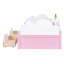 Lit plateforme enchanteur avec nuages et décor arc-en-ciel, parfait pour l'imagination des enfants et l'esthétique de la chambre à coucher, avec tiroirs de rangement
