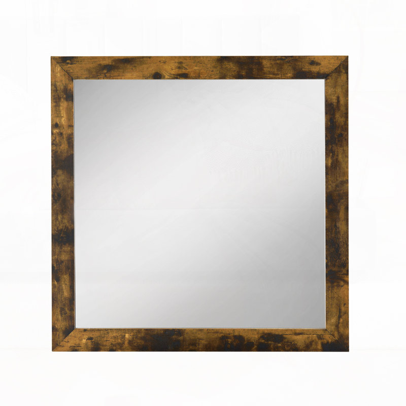 Industrial Square Mirror In Rustic Oak, Square, Light Gray, 35" x 35"