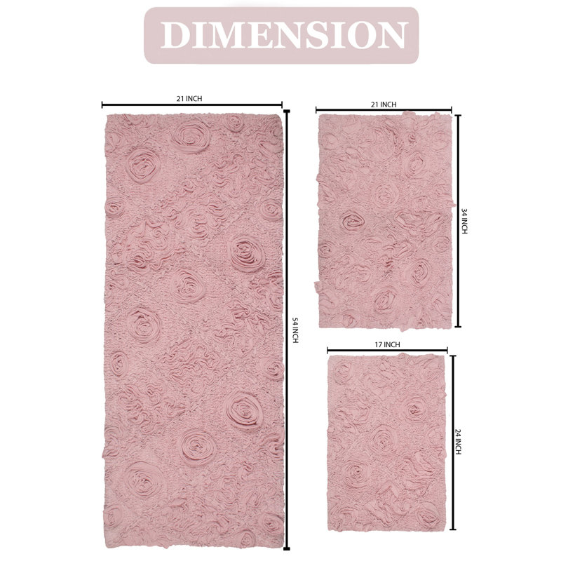 Schoenberger 100% Cotton Bath Rugs (Set of 3), Pink