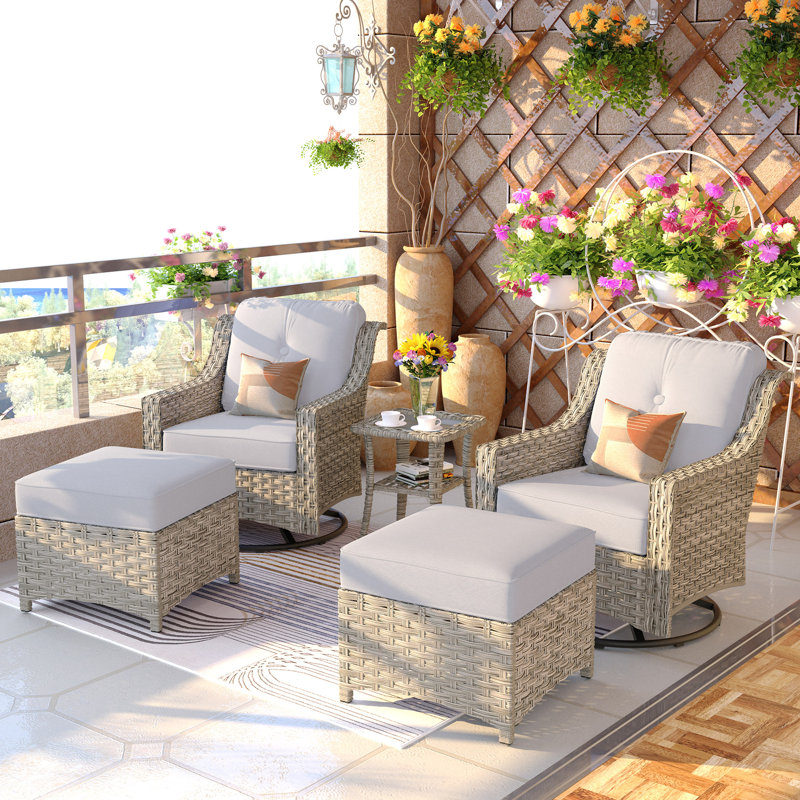 Daliya Wicker 4 - Person Patio Conversation Set with Cushions, Light Gray