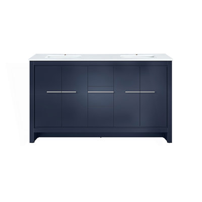 60 po X P 20 po Meuble-lavabo double D avec comptoir en quartz blanc