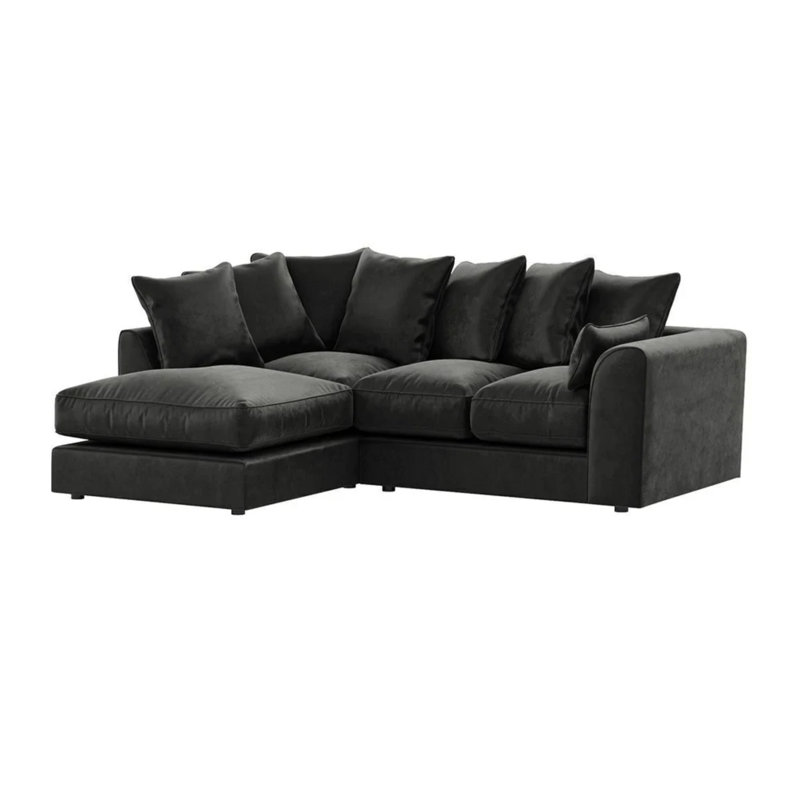 4 Seater Velvet Sofa & Chaise, Black, Left