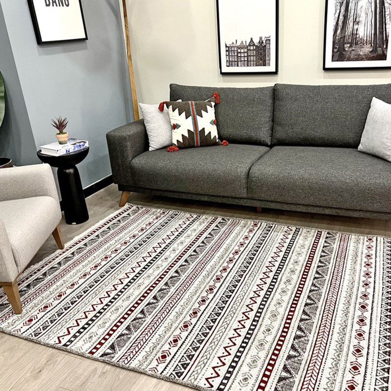 Alfa Rich Aztec Burgundy Red Gray Washable Cotton Area Rugs for Living Room Bedroom Kitchen Rug, Rectangle 4'1" x 5'9"