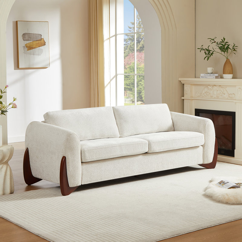 Marcel Modern Chenille Upholstered 3-Seater Sofa With Wooden Legs, Beige