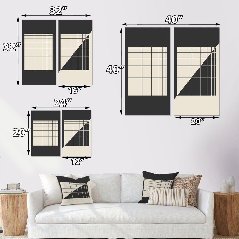 «Minimalist Monicoloch Square Retro Design IV», ensemble de 2 peintures, Toile tendue, H 20 po x l 24 po x P 1 po
