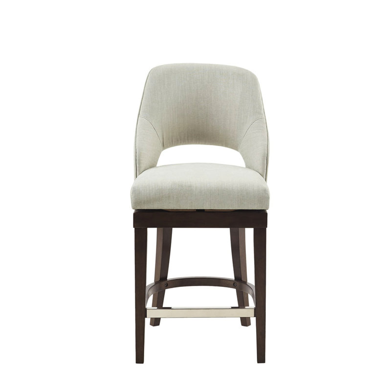 Tabouret de comptoir transitionnel crème avec fonction pivotante - bois massif, résistance au métal sur 360 degrés, pieds en bois de revêtement, garantie