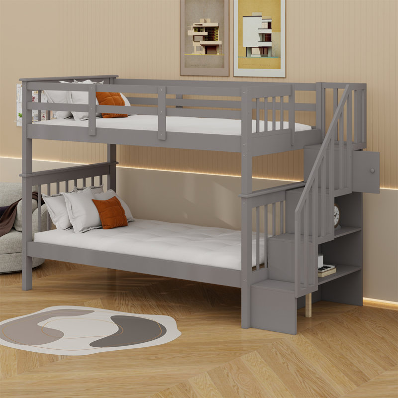Harriet Bee Bunk Bed With Storage Stairway And Guard Rail - Wayfair Canada