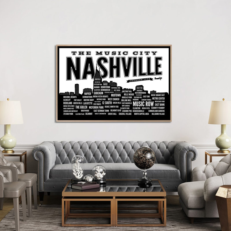 Nashville Neighborhoods by Benton Park Prints - Print on Canvas, 101.6cm H x 152.4cm W x 3.81cm D, Oak Floater Framed