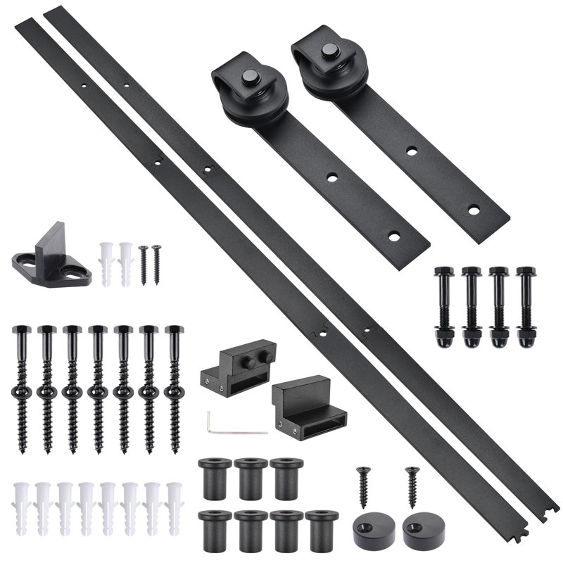 8ft Matte Black Aluminum Sliding Barn Door Hardware Kit