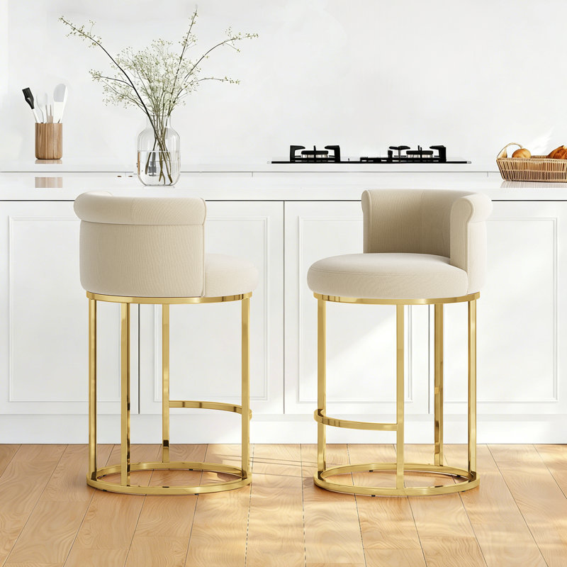 Tabourets de bar modernes à hauteur de comptoir, tabourets de comptoir rembourrés en tissu (ensemble de 2), Beige