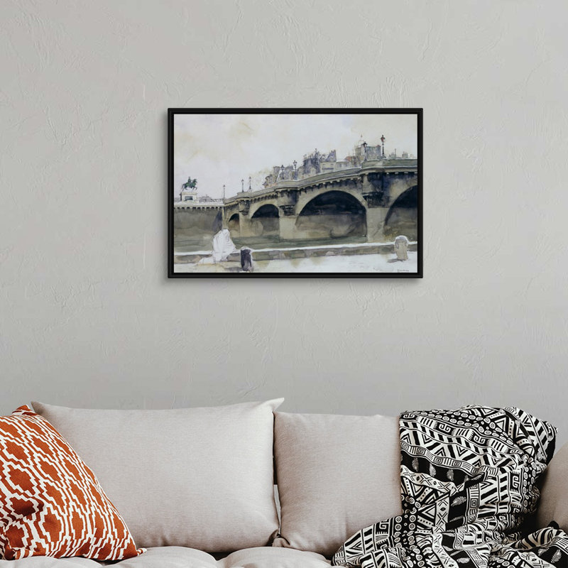 Art mural sur toile Paris Bridge, H 22 po x l 32 po x P 1,75 po, Cadre flottant noir