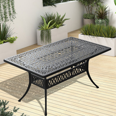 L58.27*W34.65-Inch Cast Aluminum Patio Dining Table With Black Frame And Umbrella Hole
