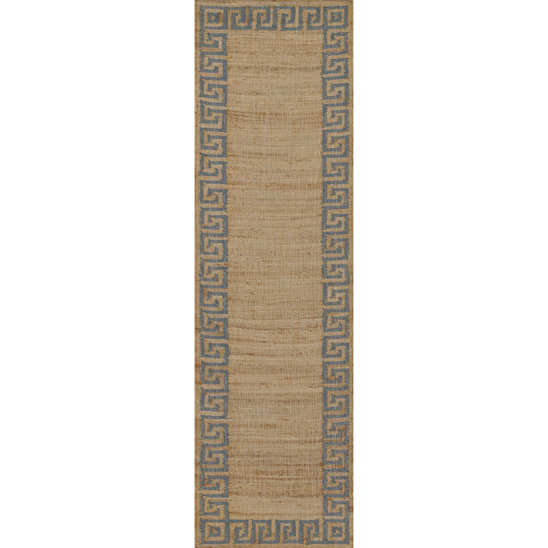 Erin Gates by Momeni Orchard Greek Key Jute and Wool Hand Woven Blue Area Rug , Runner 2'3" x 8'