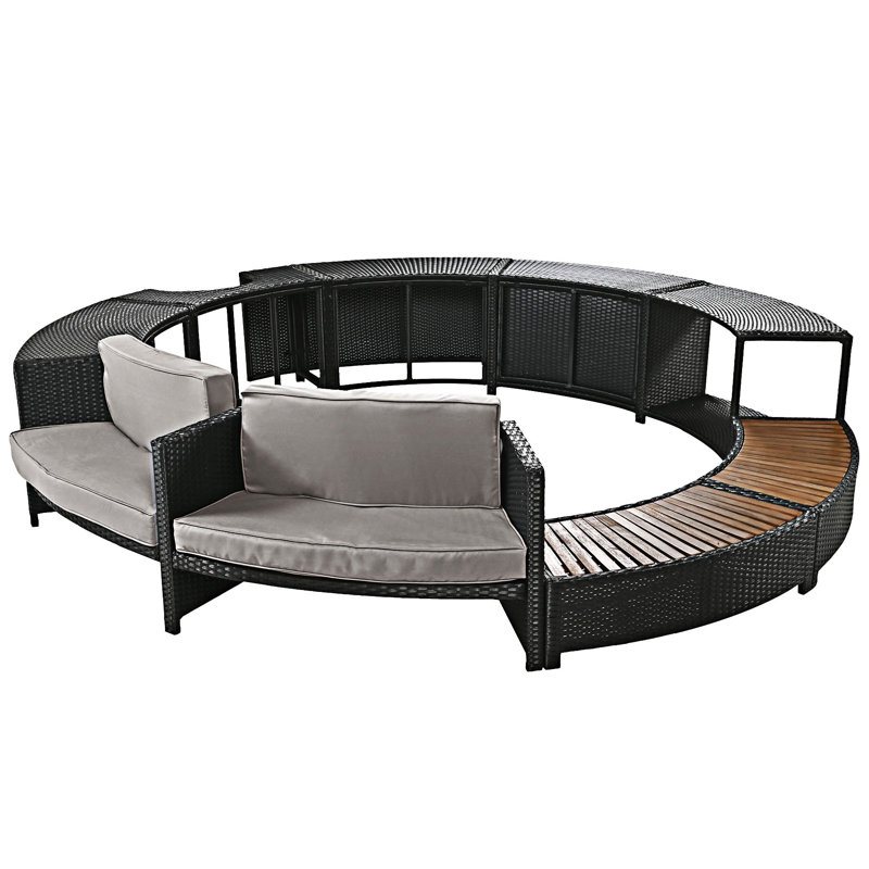 Surround Spa Frame Patio Rattan Sofa Set with Storage Spaces, Grey