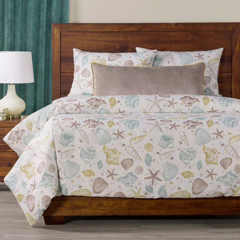 Seashell Coastal Print Duvet Cover & Insert Set, Twin Duvet Cover + 1 Standard Sham