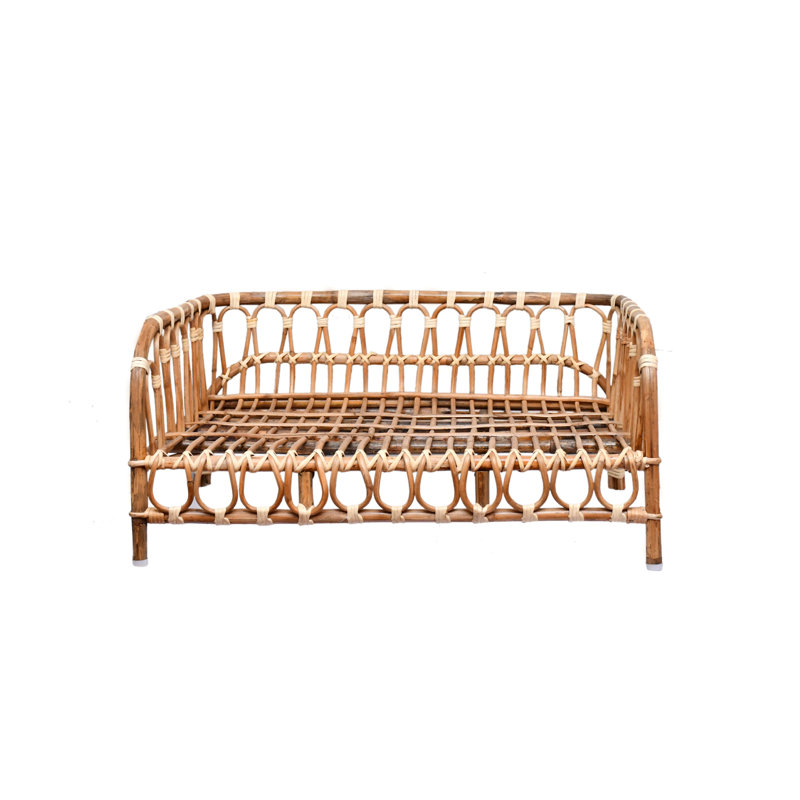 Natural Rattan Pet Bed with Off-White Cushion