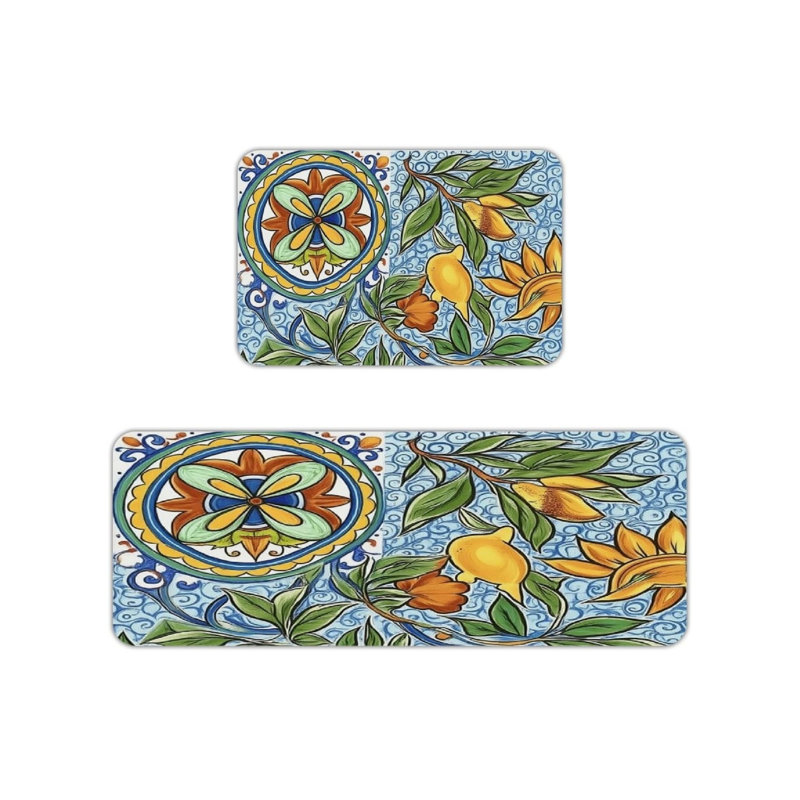 Tapis de cuisine bleu, jaune et citron, paquet de 2, pour la cuisine et la salle à manger