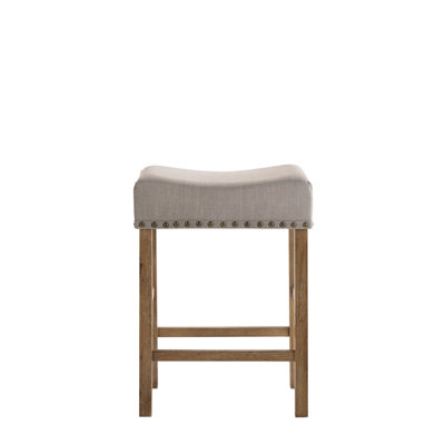 Tabouret à hauteur de comptoir Martha II en lin brun clair et chêne vieilli (ensemble de 2)