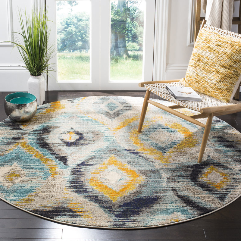Tapis à motif géométrique Theresa Performance, Rond 6 pi 7 po