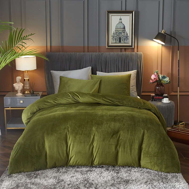 Velvet  Duvet Cover Set 3Pcs Luxury Comforter Cover, Emerald Green, King Duvet Cover + 2 King Pillowcases