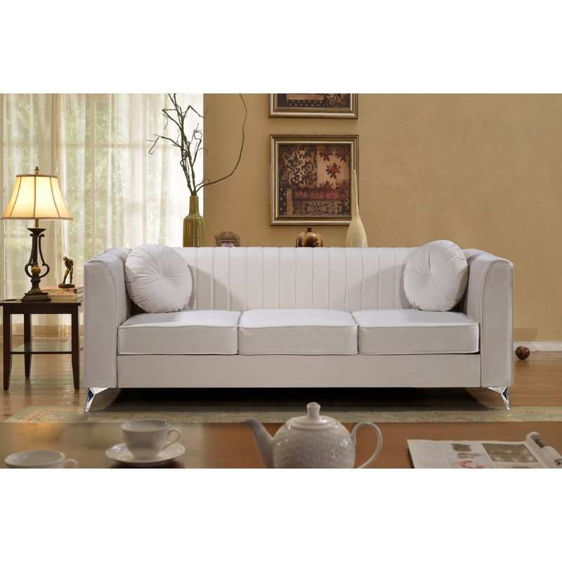 Doucette 86'' Velvet Sofa, Ivory Velvet