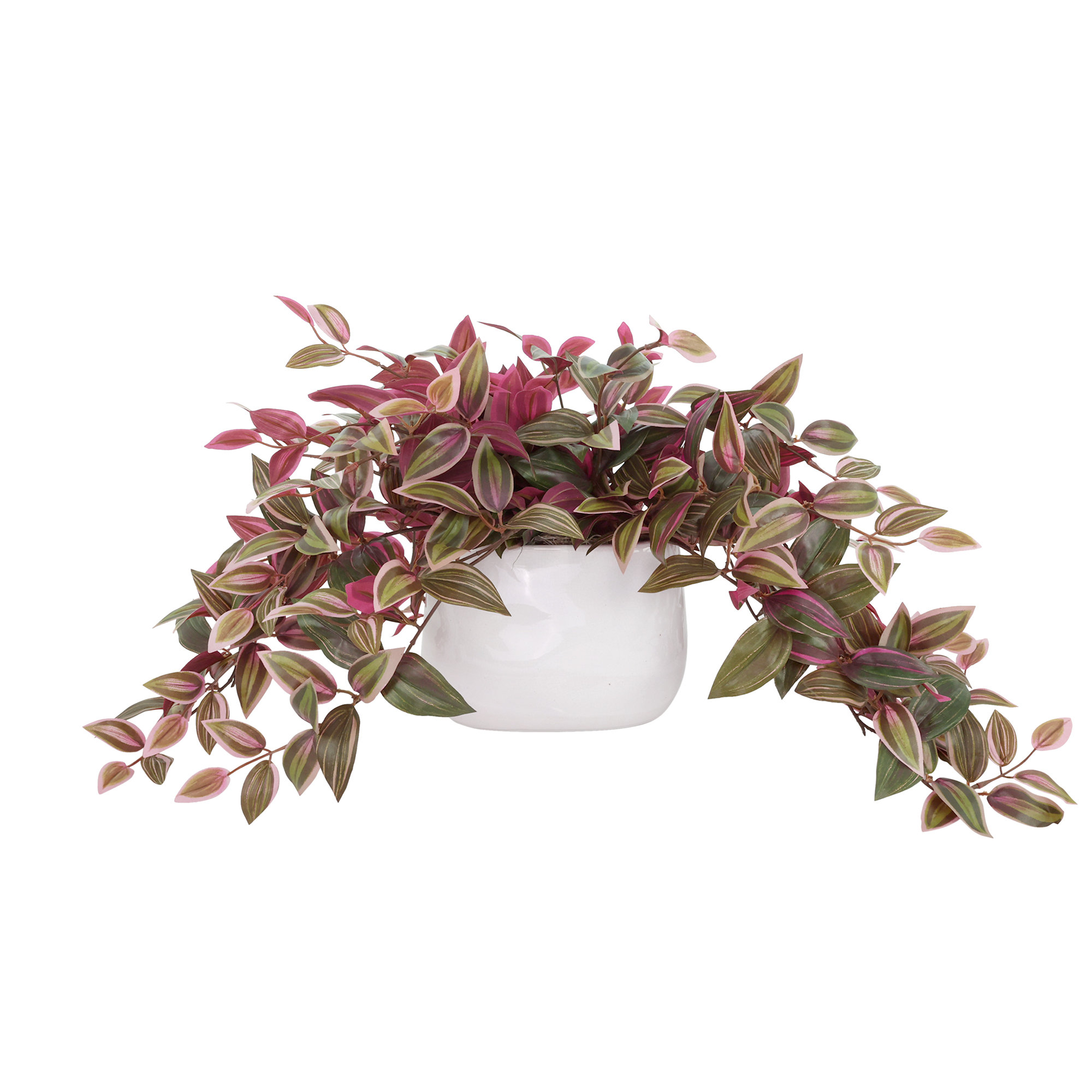 Karas Faux Tradescantia Plant in Ceramic Vase, 14"H x 26"W x 17"D, Green/Red
